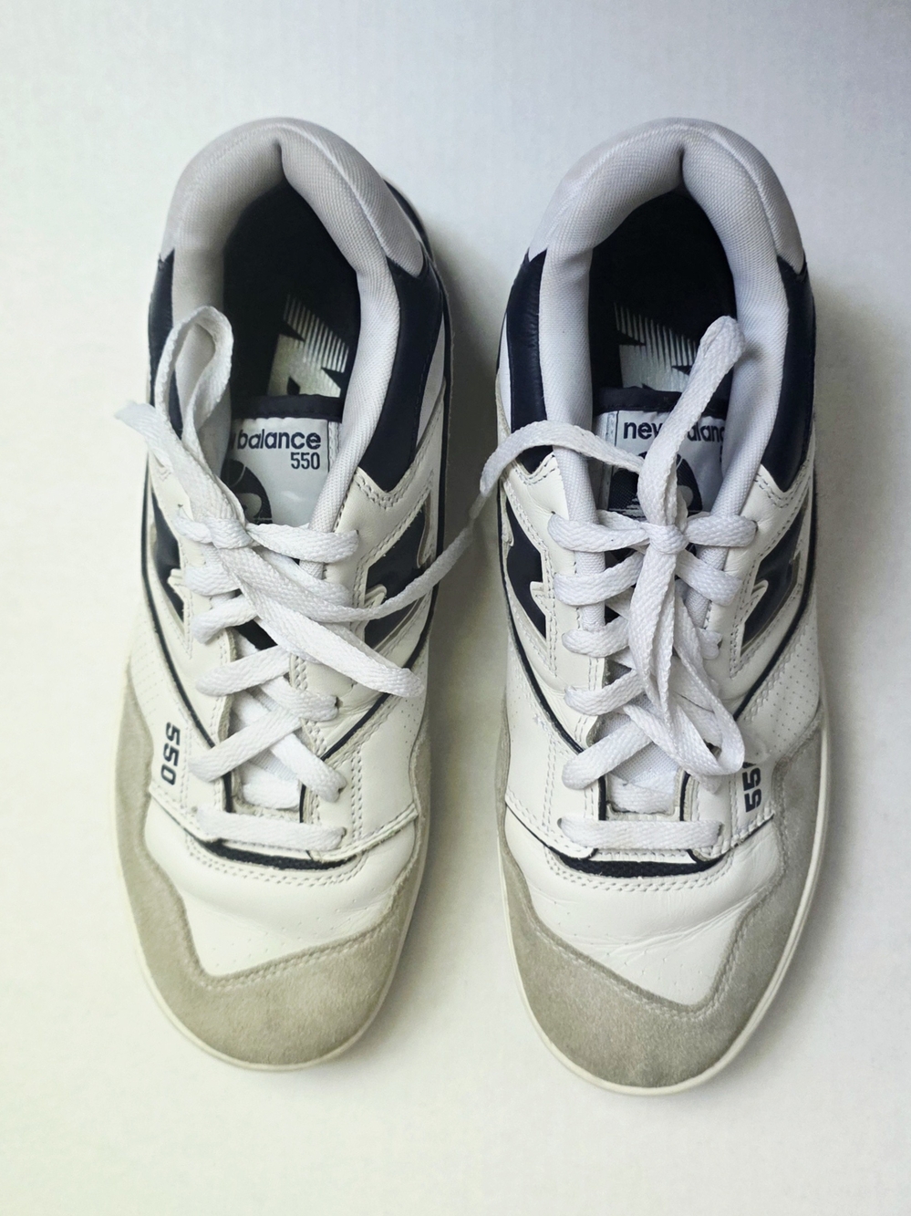 New Balance 550 White & Navy Sneakers 9.5